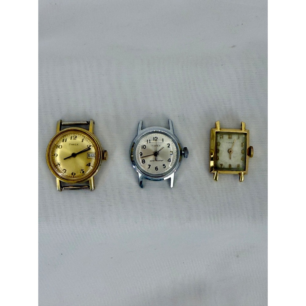 Lot of 3 Vintage Timex Manual Wind Watch Heads Round & Tank Style for Parts